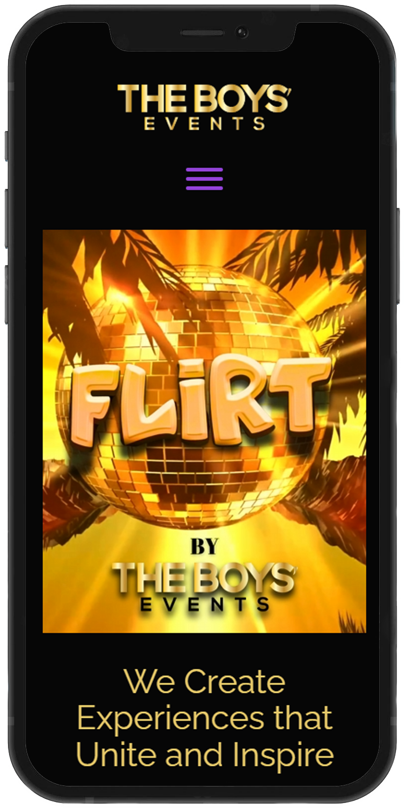 The Boys Events Mobile Homepage View | Website Development | Website Design